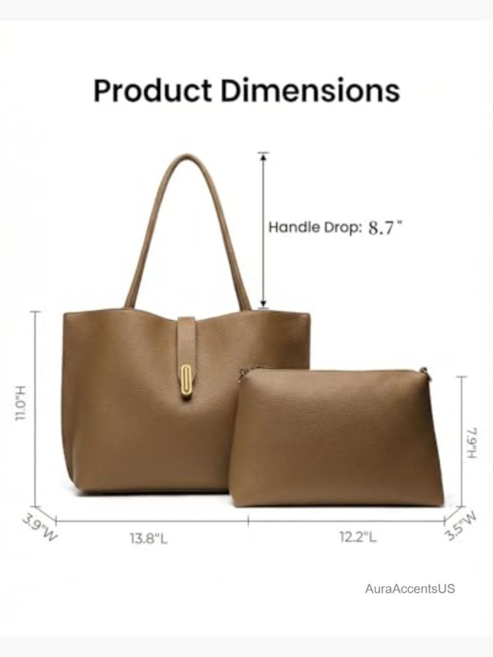 Large Vegan Leather Tote Bag with Removable Pouch, 2-in-1 Work & Travel - Picture 4 of 7